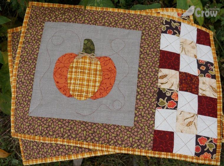 DIY, Tutorial, Lunch Mat Pattern, Pumpkin Lunch Mat, patchwork tutorial, quilted lunch mat, Салфетка Мастер-класс, салфетка пэчворк, ланчмат своими руками, осенний декор