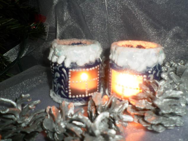 Заснеженные подсвечники из баночки от детского питания. Имитация снега и инея. 121127193519
