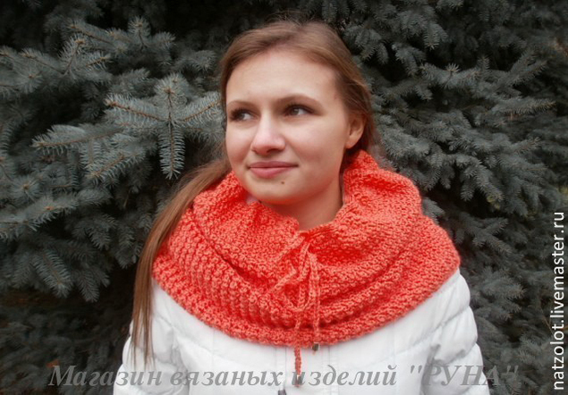 Ажурный снуд спицами на завязках Ажурный снуд спицами на завязках