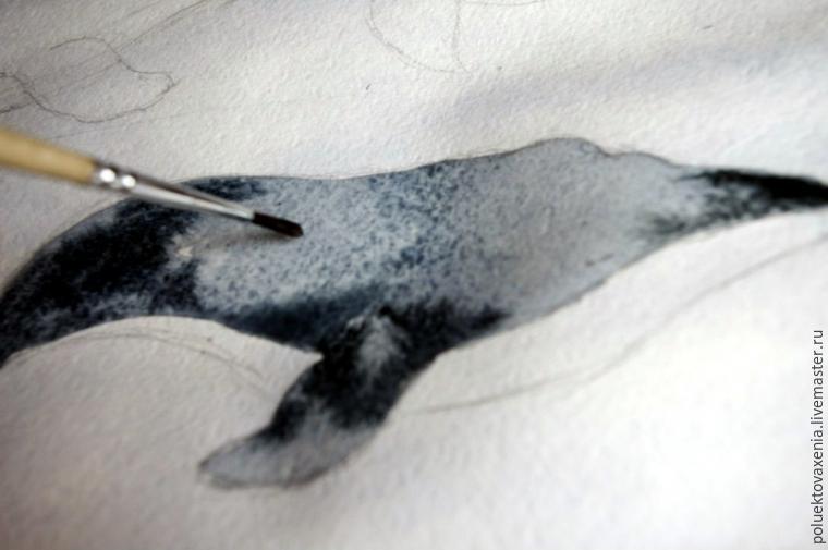 Современная акварель для начинающих учимся рисовать китов, фото № 9