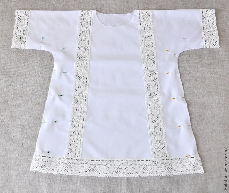 Пошив одежды для православных-Крестильная рубашка-распашонка из мягкого сатина с