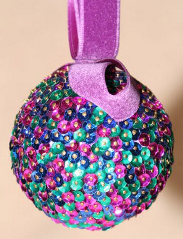 Новогодний шарик из пайеток Рубин 9x9x11 см