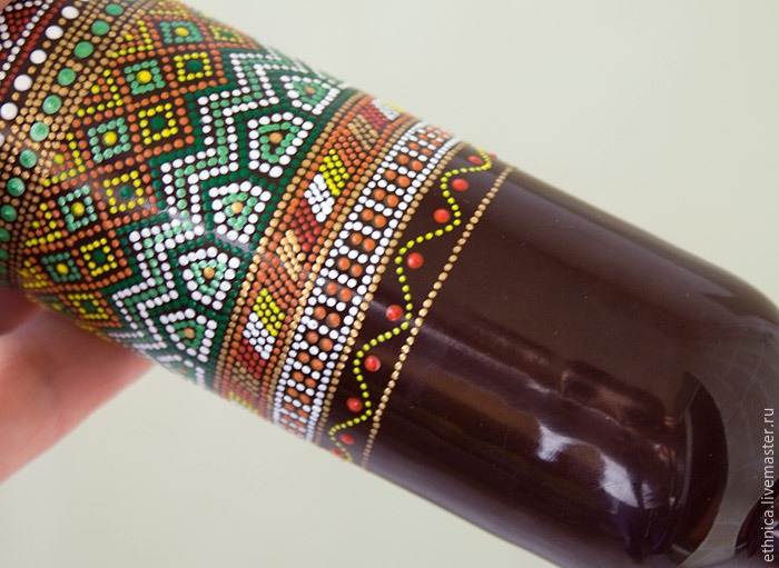 Точечная роспись на бутылке в африканском стиле, фото. № 29