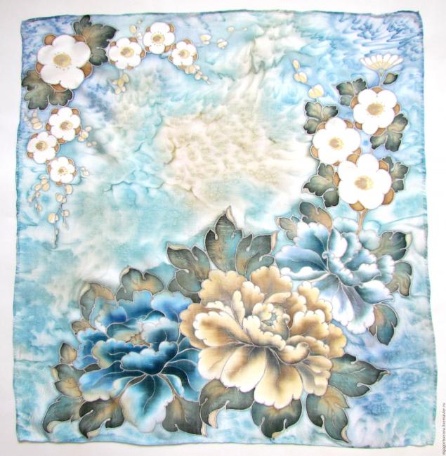 Платок «Весенние цветы» в технике холодного батика: Мастер-Классы в журналеЯрмарки Мастеров