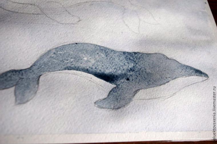 Современная акварель для начинающих учимся рисовать китов, фото № 8