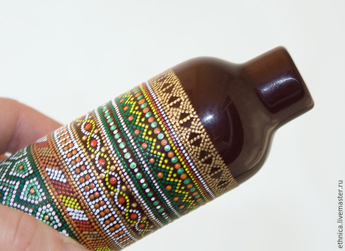 Точечная роспись на бутылке в африканском стиле, фото. № 37