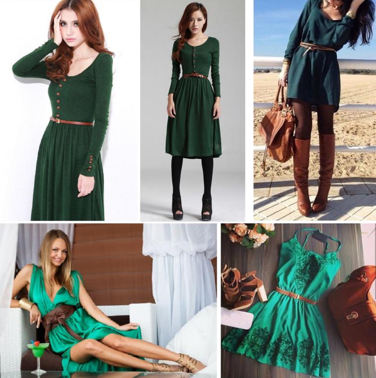 Сочетание коричневого и зеленого в одежде у женщин