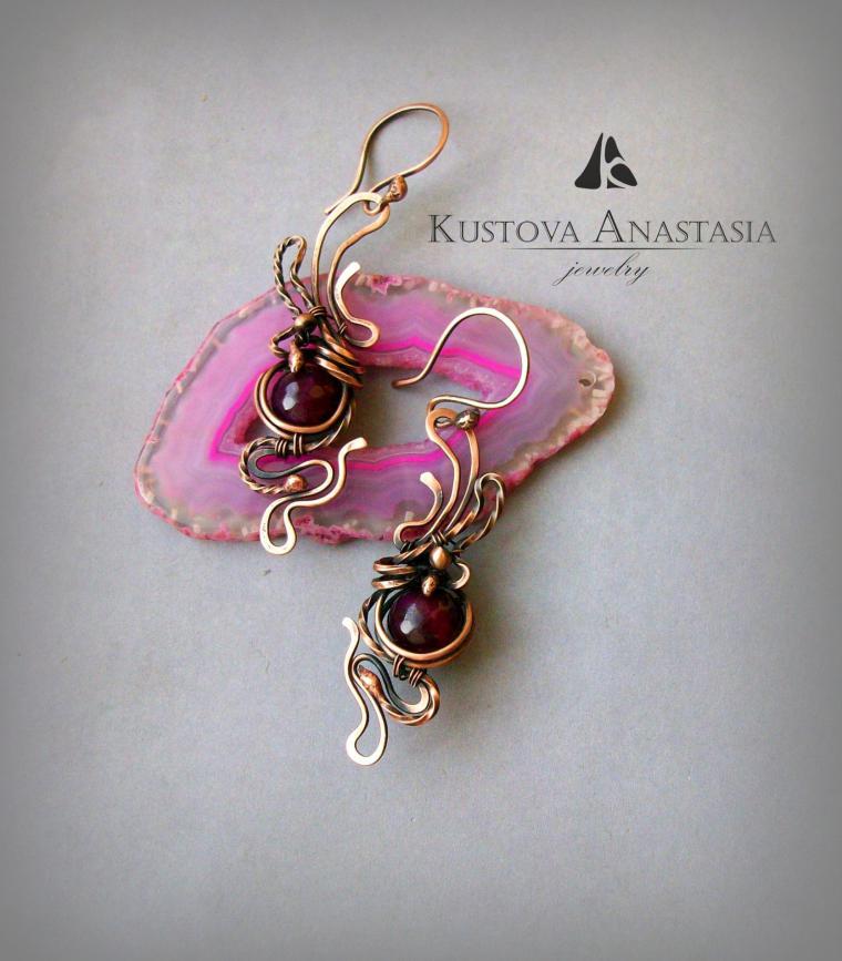 wire wrap, серьги из меди, медные серьги wire wrap, серьги из меди, медные серьги