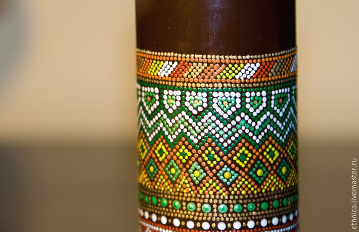Точечная роспись на бутылке в африканском стиле, фото. № 26