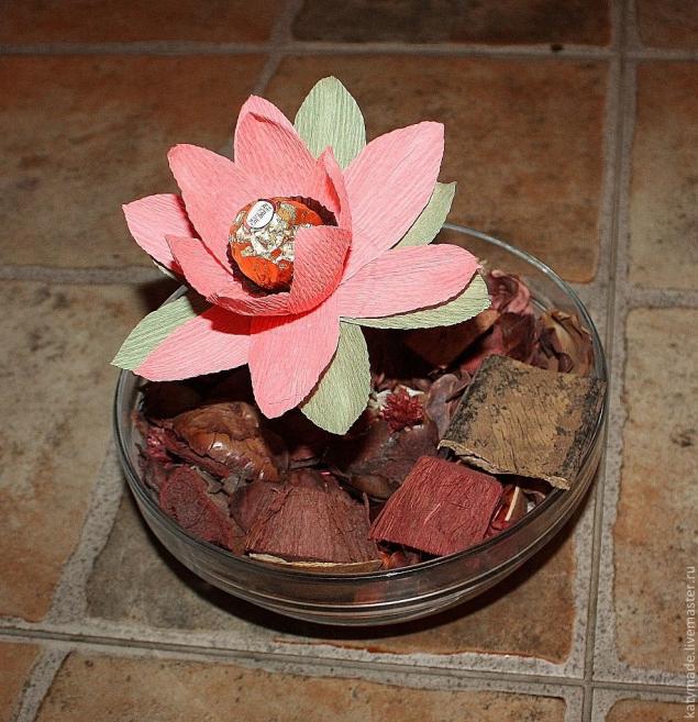 Лотос из гофрированной бумаги | Бумажные розы, Букет из конфет, Бумага