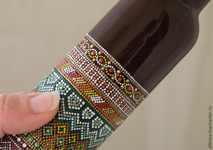 Точечная роспись на бутылке в африканском стиле, фото. № 31