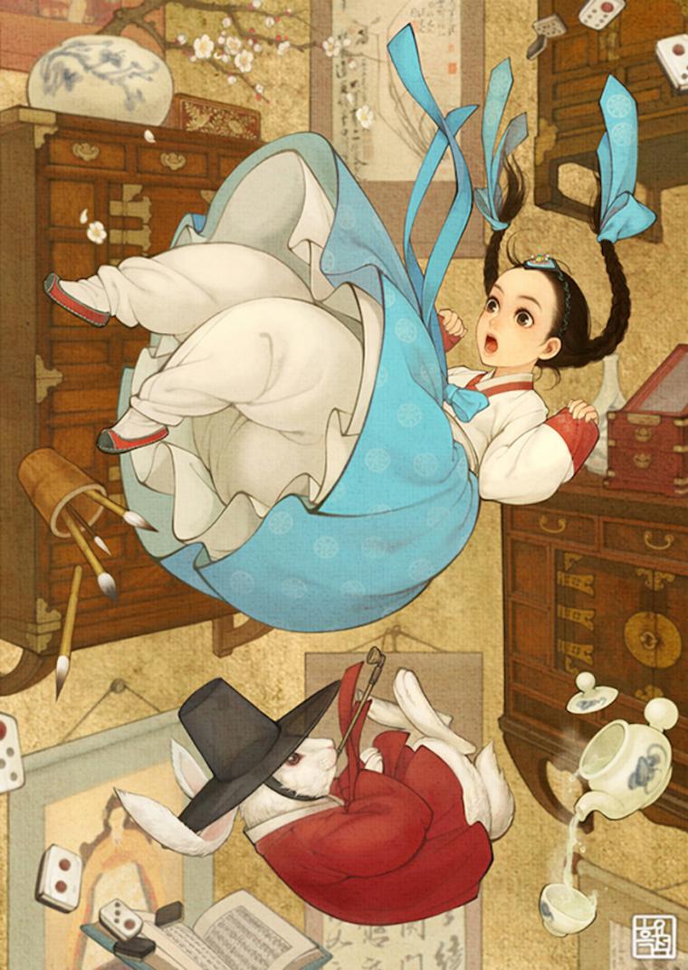 Алиса в стране чудес корейская иллюстрация