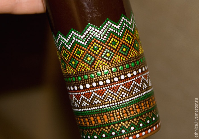 Точечная роспись на бутылке в африканском стиле, фото. № 21