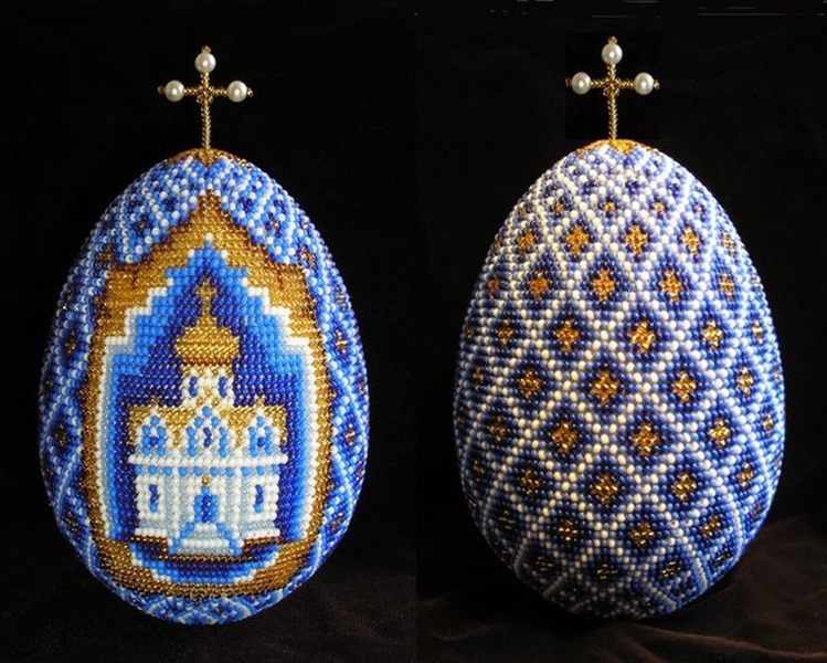 Схема плетения яиц бисером храм