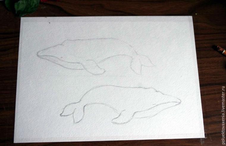 Современная акварель для начинающих учимся рисовать китов, фото № 4