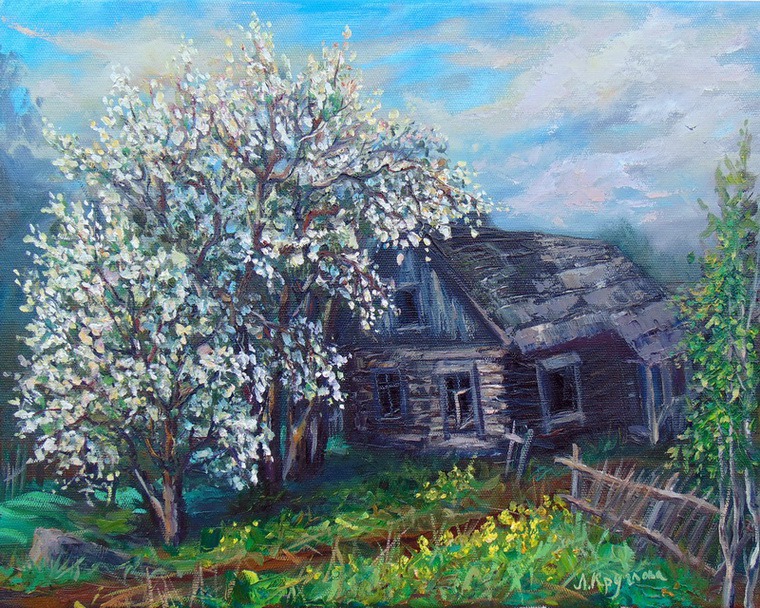 Черемуха в саду картина