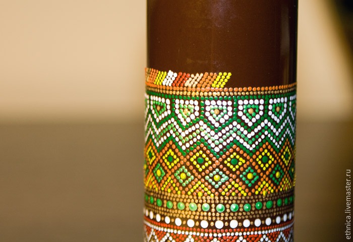 Точечная роспись на бутылке в африканском стиле, фото. № 25