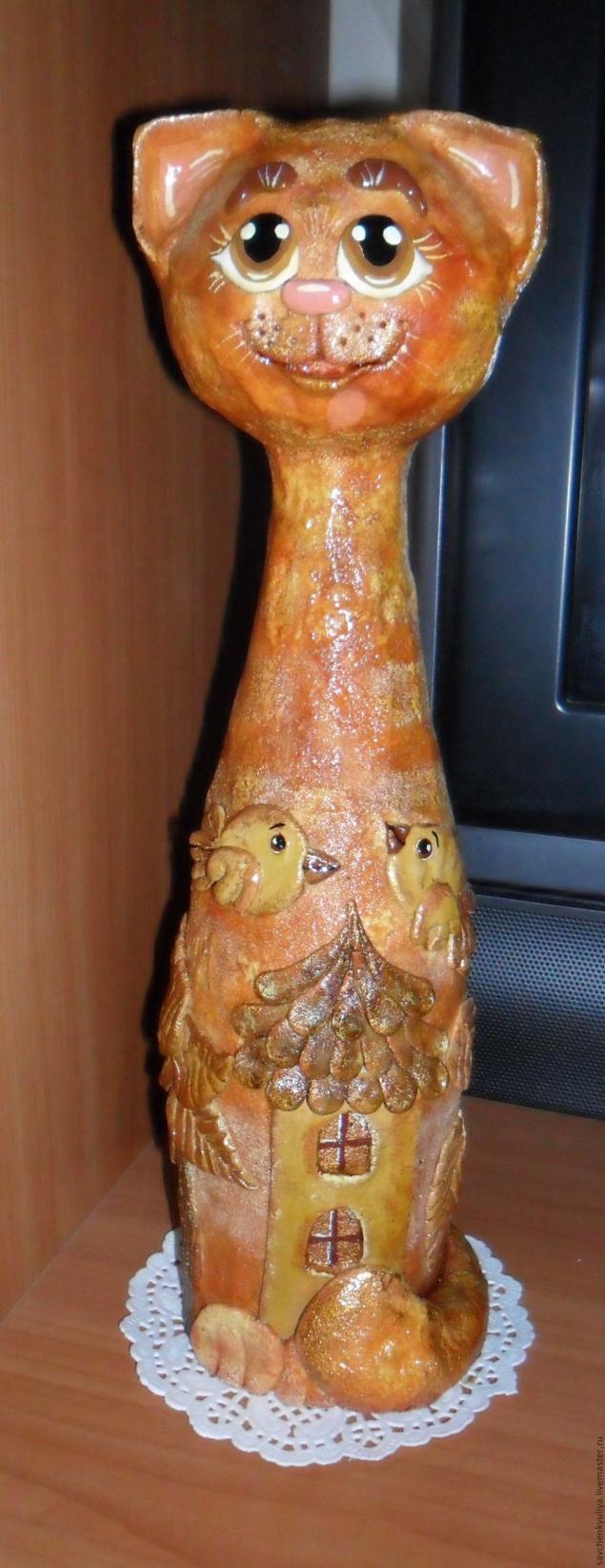 Кошка на бутылке.Лепим из солёного теста., фото № 9