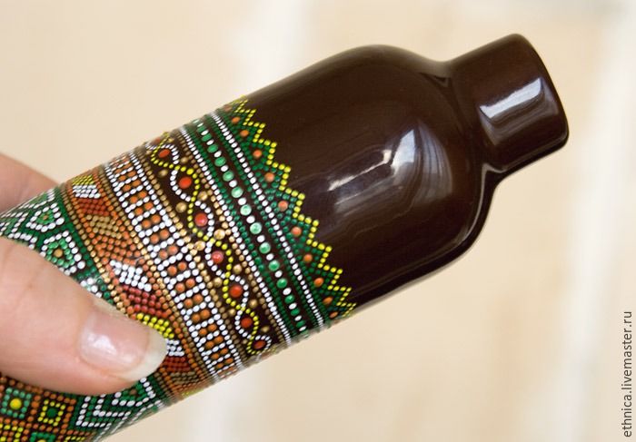 Точечная роспись на бутылке в африканском стиле, фото. № 33