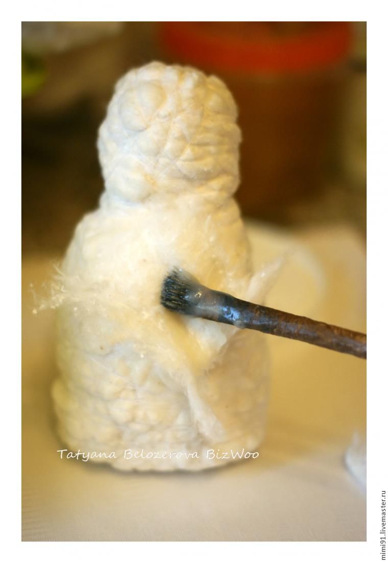 Мастер-класс снеговик в технике ватного папье-маше, фото № 11