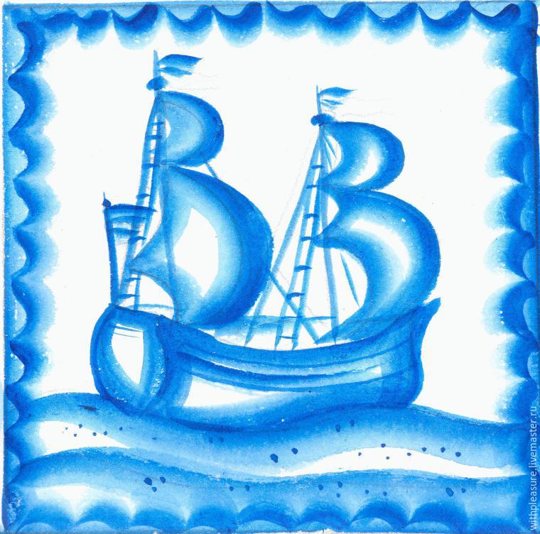 Рисунок кораблик цветными карандашами