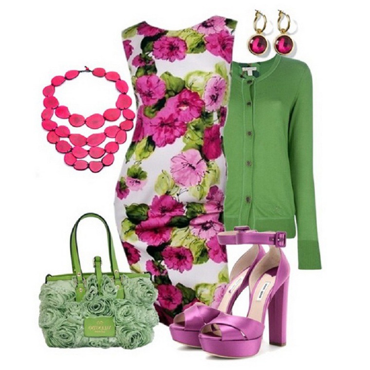 Сочетание розового цвета с зеленым в одежде