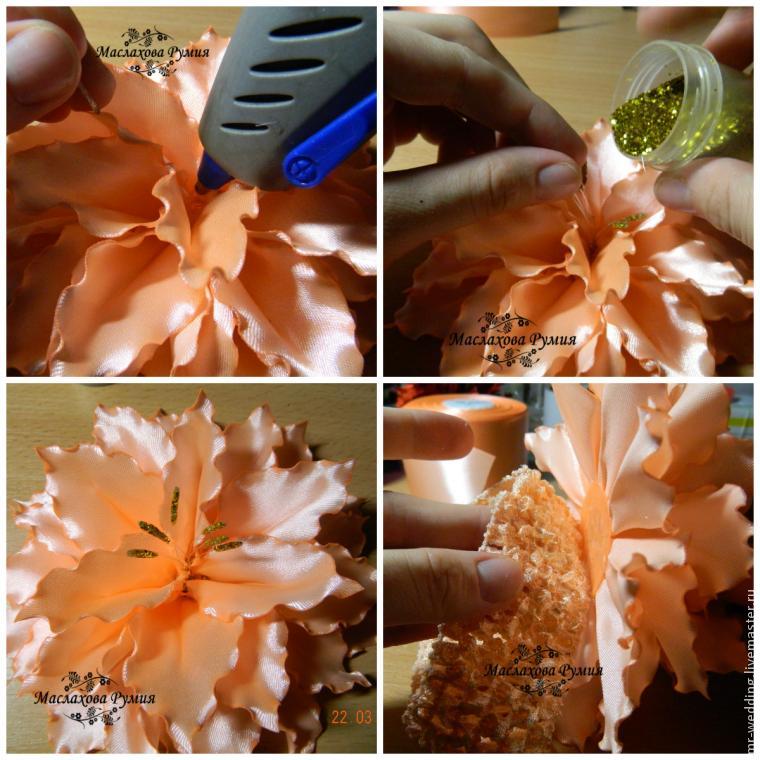 Красивый ободок канзаши и резиночки с цветами лилии – пошаговый мастер-класс