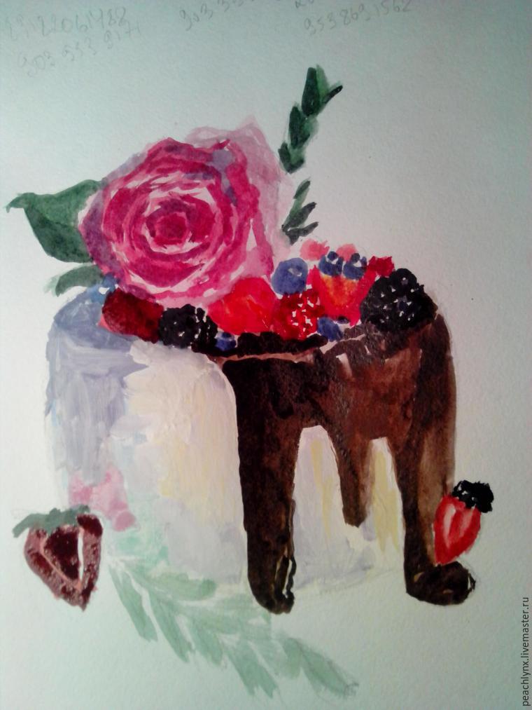 Пишем акварелью для детского творчества аппетитный «Торт с шоколадом», фото № 11