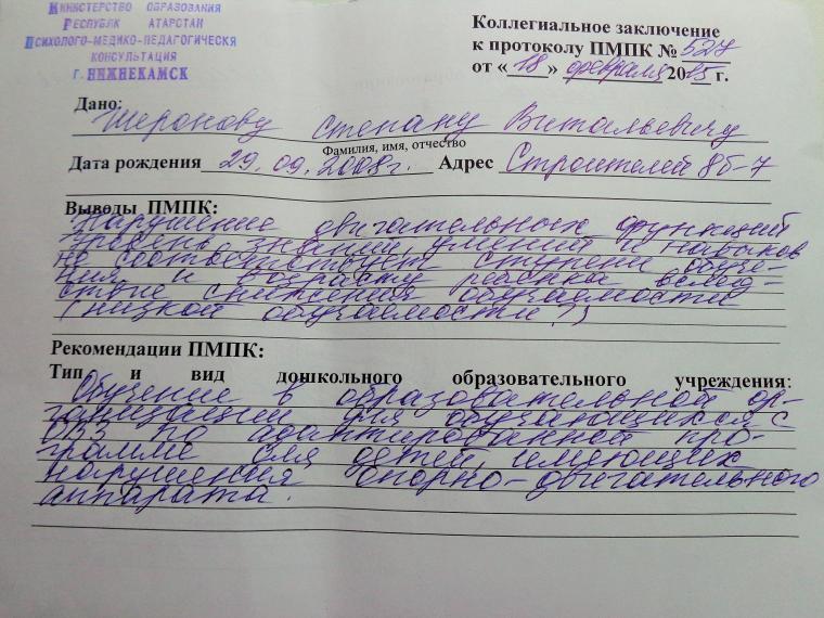 Как выглядит справка пмпк