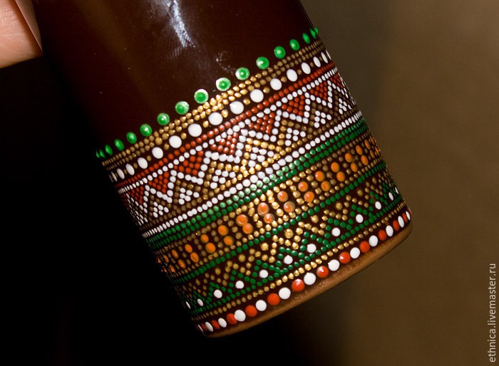 Точечная роспись на бутылке в африканском стиле, фото. № 14