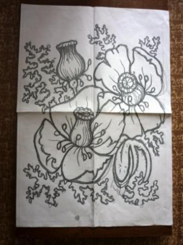 Ткань с рисунком для вышивки бисером КАРОЛИНКА Маки с ромашками, 27,3*18,5см